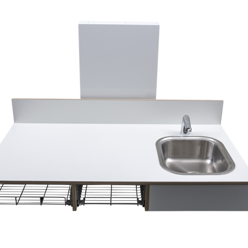 CE-merket stellebord til institusjoner 140 x 90 cm fra ST Inventar, inkl trådløs fjernkontroll og underlimt vask